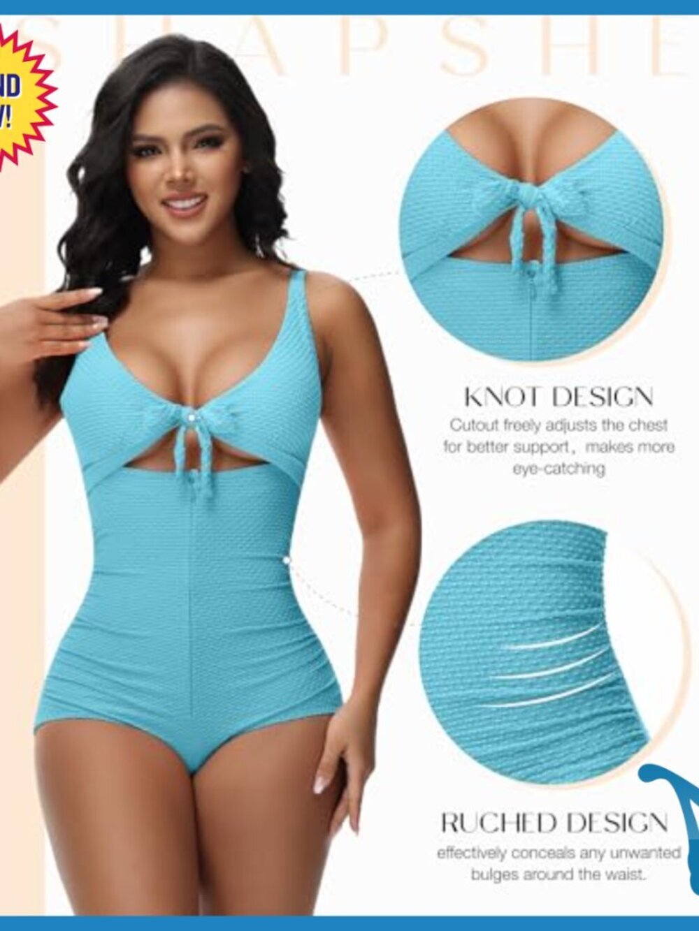 Tummy Control One Piece Swimsuit Push Up Cutout Tie Front Slimming - Picture 5 of 7